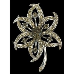 Vtg Sarah Coventry Brooch Smokey Topaz & Yellow Color Rhinestone Pin 2.5" x 1.75